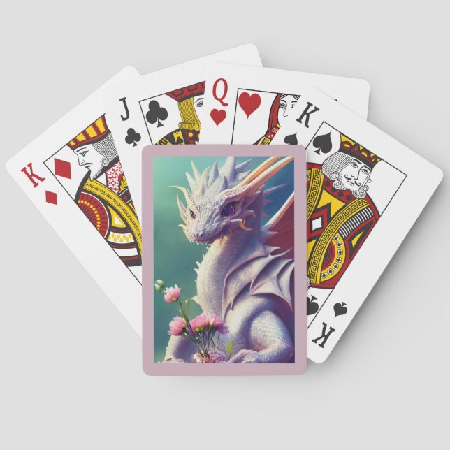 Weißer Drache mit Blume, die Karten spielen Spielkarten (Rückseite)