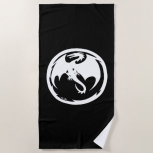 Weißer Drache, schwarzes Strandhandtuch