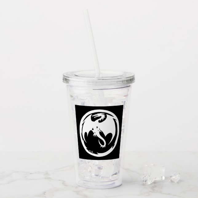 Weißer Drache, weißer Acrylatkleber Acryltrinkbecher (Vorderseite Ice)