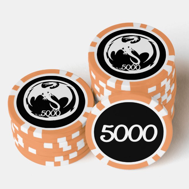 Weißer Drachenschwarz-orange 5000 gestreifter Poke Pokerchips (Stapel)