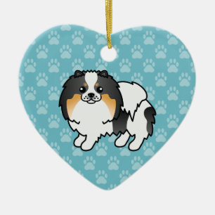 Weißer Dreifarbiger Pomeranian-Hund Cartoon-Design Keramik Ornament