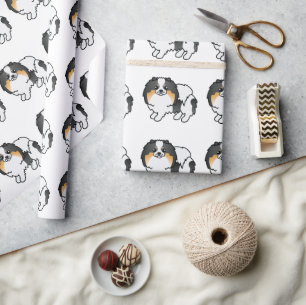 Weißer Dreifarbiger Pomeranian Süßer Cartoon-Hund- Geschenkpapier