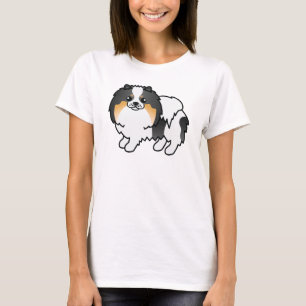 Weißer Dreifarbiger Pomeranian Süßer Cartoon-Hund T-Shirt