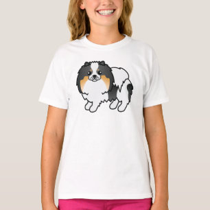 Weißer Dreifarbiger Pomeranian Süßer Cartoon-Hund T-Shirt