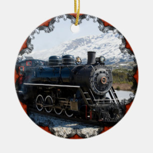Weißer Durchlauf-Zug in der Schnee-Verzierung Keramik Ornament