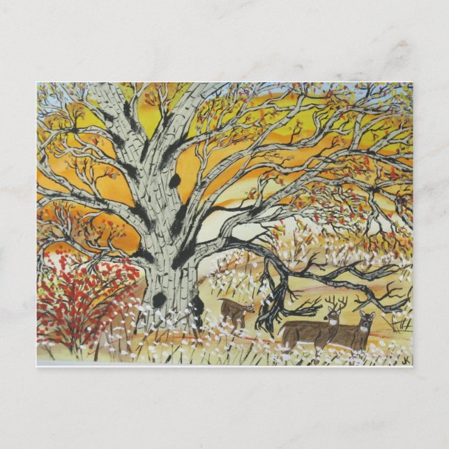 Weißer Eiche und Whitetails Postkarte (Vorderseite)