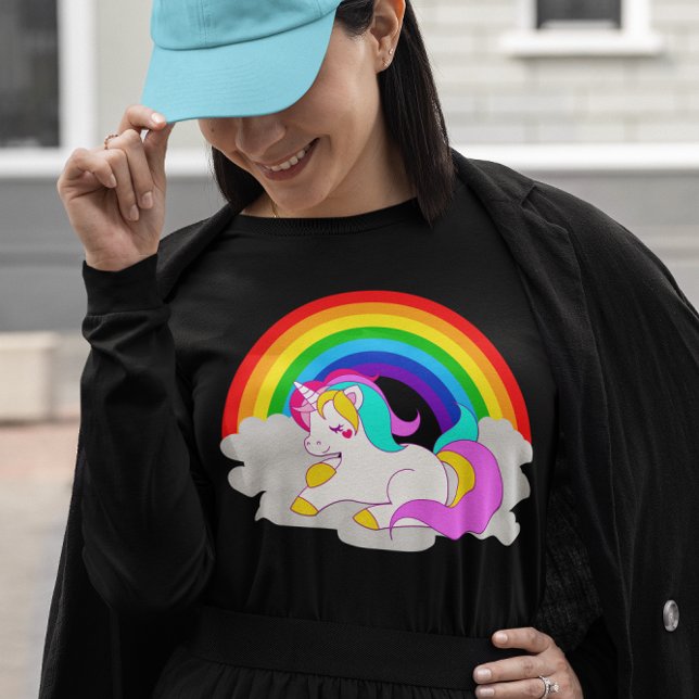Weißer Einhorn-Regenbogen-Frauenschuh T-Shirt (White Unicorn Cloud Rainbow Women's Long Sleeve T-Shirt)