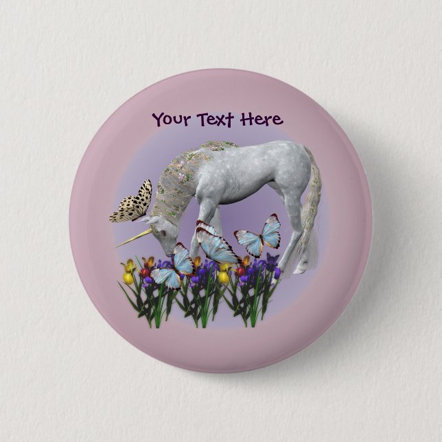 Weißer Einhorn-Schmetterlings-Fantasie-Knopf Button (Vorderseite)