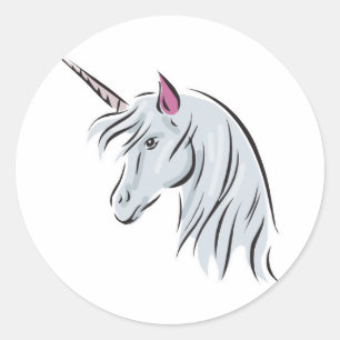 Weißer Einhornkopf Runder Aufkleber