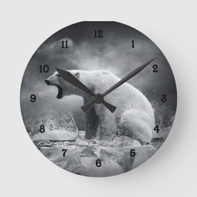 Weißer Eisbär auf Eis im Wasser Runde Wanduhr (Vorderseite)