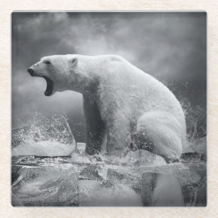 Weißer Eisbär-Jäger auf dem Eis im Wasser Glasuntersetzer