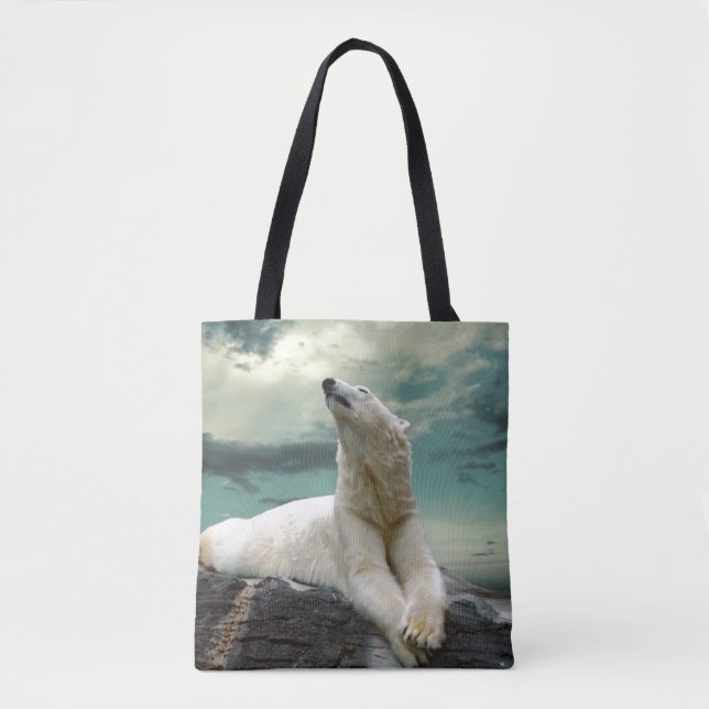 Weißer Eisbär-Jäger auf Felsen Tasche (Vorderseite)