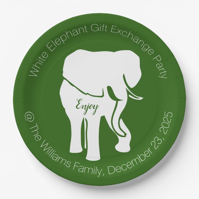 Weißer Elefant-Geschenk-Austausch-WeihnachtsParty Pappteller (Vorderseite)