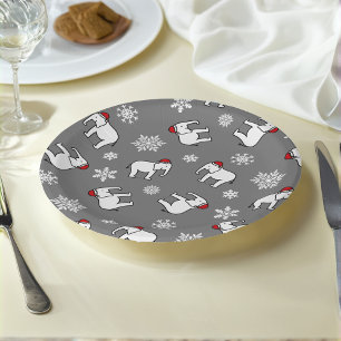 Weißer Elefant Weihnachten (Grau) Pappteller