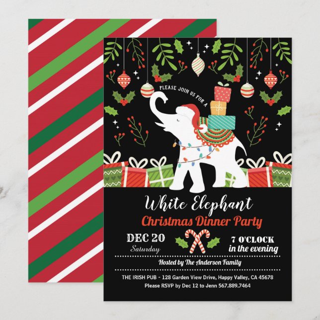 Weißer Elefant Weihnachtsgeschenk Party Austausch Einladung (Vorne/Hinten)