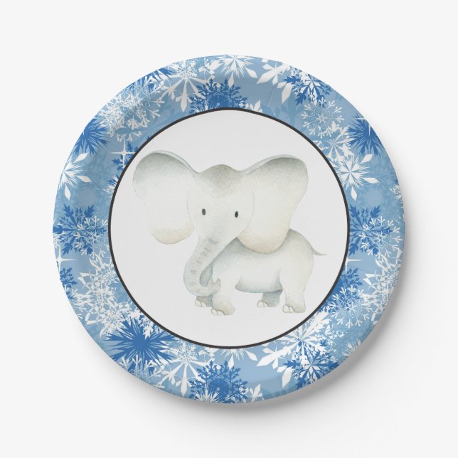 Weißer Elefant Weihnachtsschneeflocke-Partyplatte Pappteller (Vorderseite)