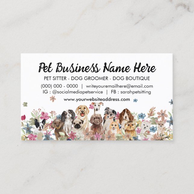 Weißer Eleganter Blume Dog Trainer Visitenkarte (Vorderseite)