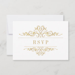 Weißer, eleganter Goldener Rahmen RSVP Karte