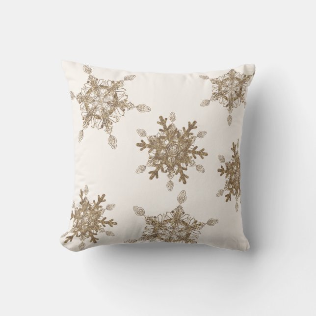 Weißer Eleganter Goldener Schnee Kissen (Vorderseite)
