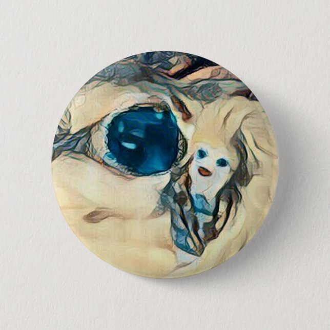 Weißer Elfknopf der Alligatorblauen Augen Button (Vorderseite)