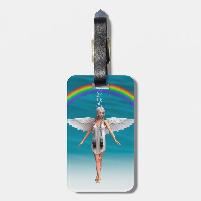 Weißer Engel unter dem Regenbogen Gepäckanhänger (Rückseite vertikal)