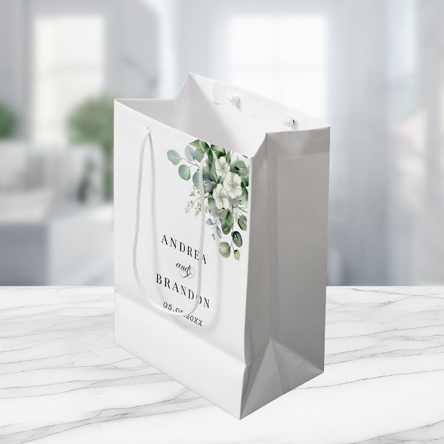 Weißer Eukalyptus Floral Minimalistisch Elegante H Mittlere Geschenktüte (Von Creator hochgeladen)