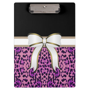 Weißer Flachbogen mit Lila Leopardenprint Klemmbrett