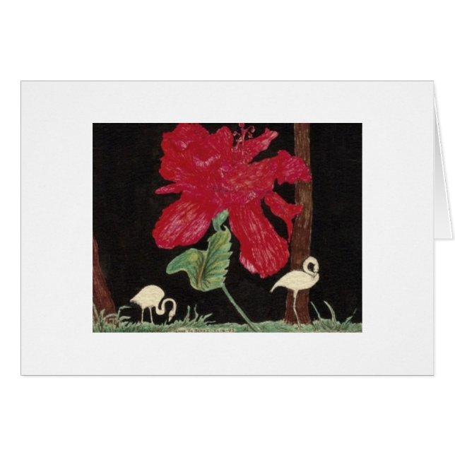 weißer Flamingo und Hibiskus (Vorderseite (Horizontal))