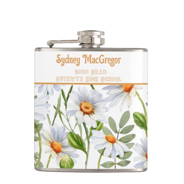 Weißer Flasche mit Wrap rund um die dünne Grenze Flachmann (Vorderseite)