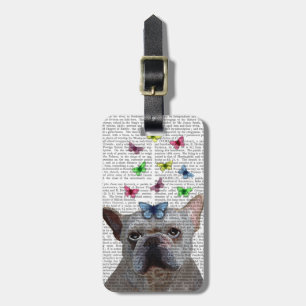 Weißer Französischer Bulldog und Schmetterlinge Gepäckanhänger