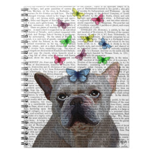 Weißer Französischer Bulldog und Schmetterlinge Notizblock