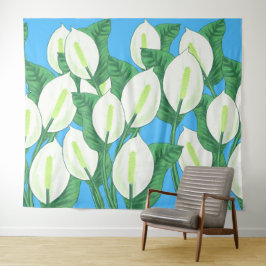 Weißer Frieden liegt auf hellblauem Untergrund Wandteppich