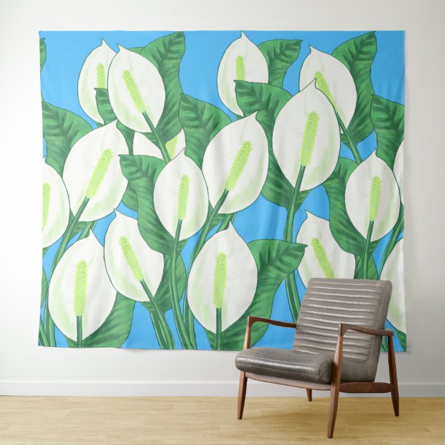 Weißer Frieden liegt auf hellblauem Untergrund Wandteppich (Beispiel (Horizontal))