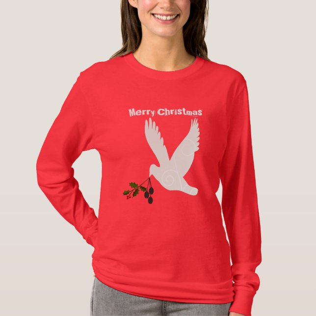 Weißer Frieden tauchte mit Weihnachtsdekorationen T-Shirt (Vorderseite)