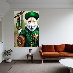 Weißer Fuchs in grünen Kleidern   AI Art Poster
