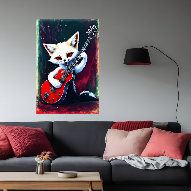 Weißer Fuchs spielt Gitarre | Art der AI Poster (Von Creator hochgeladen)