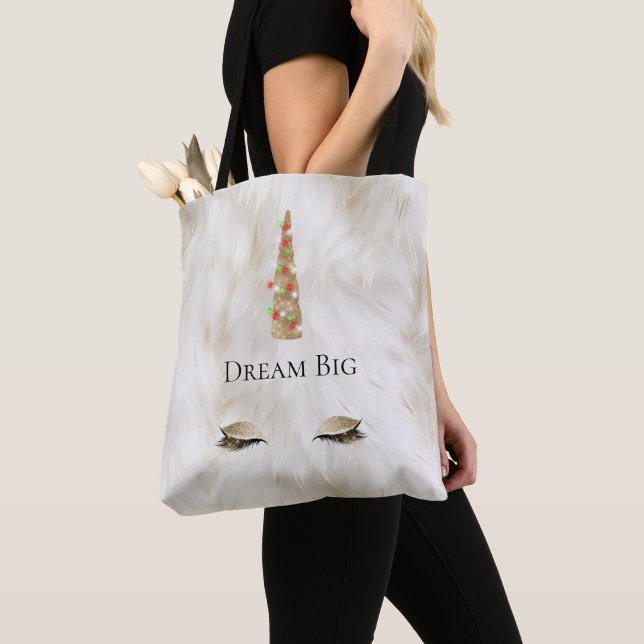 Weißer Fur Gold Sparkle Glam Einhornleuchten Tasche (Von Nahem)