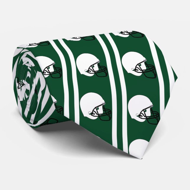 Weißer Fußballhelm für grüne Necktie Krawatte (Gerollt)