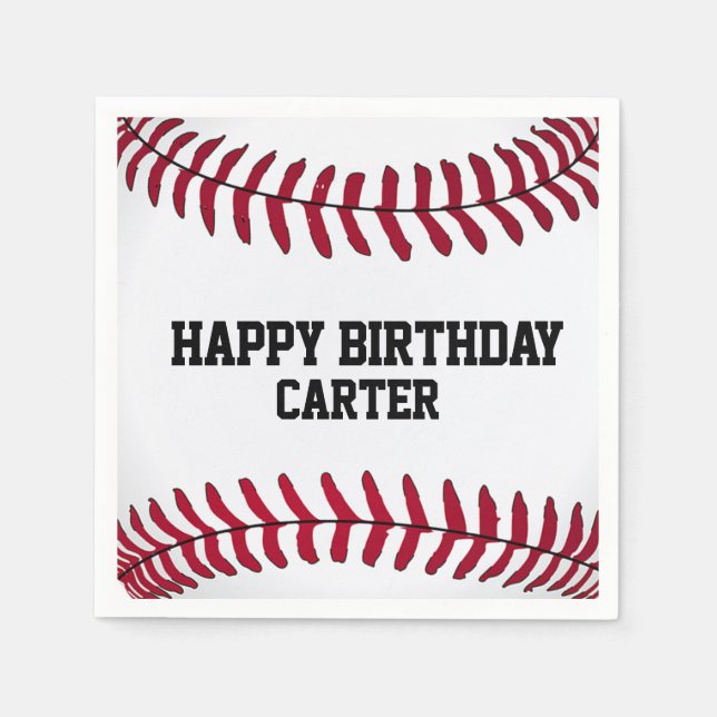 Weißer Geburtstag Baseball mit Namen Serviette (Vorderseite)