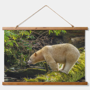Weißer Geistbär Wandteppich Mit Holzrahmen
