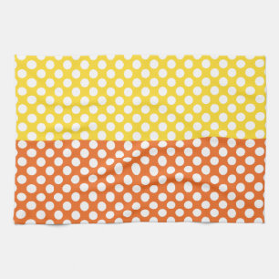 Weißer, gelber und orangefarbener Polka-Punkt Geschirrtuch