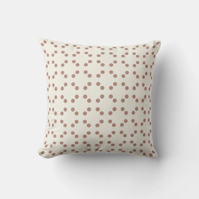 Weißer geometrischer Druck mit braunen Polka-Punkt Kissen (Vorderseite)