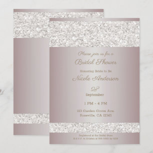 Weißer Glitter-Schimmer-Rouge Rosa Brautparty Einladung