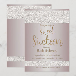 Weißer Glitter-Schimmer-Rouge Rosa Sweet 16 Sechze Einladung