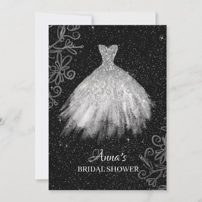 *~* Weißer Glitzer Bridal Gown Bridal Dress Dusche Einladung (Vorderseite)