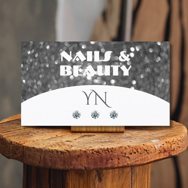 Weißer Glitzer mit Silberglätte Diamanten Monogram Visitenkarte (Von Creator hochgeladen)