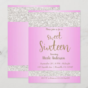 Weißer Glitzer Sparkle Pink Sweet 16 Sechzehn Part Einladung