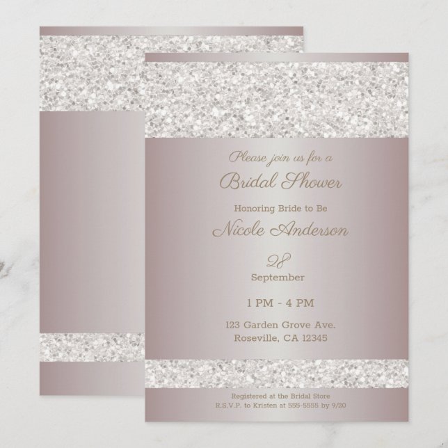 Weißer Glitzer Sparklover Rosa Brautparty Einladung (Vorne/Hinten)