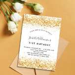Weißer Glitzer zum Geburtstag Einladung<br><div class="desc">Für eine elegante 40. Geburtstagsfeier (oder jedes Alter). Ein schick weißer Hintergrund. Dekoriert mit Imitaten Gold Glitzer,  Glitzern. Personalisieren und fügen Sie Namen,  Alter und Party Details hinzu. Der Name wird mit einem handgeschriebenen Stilskript geschrieben</div>