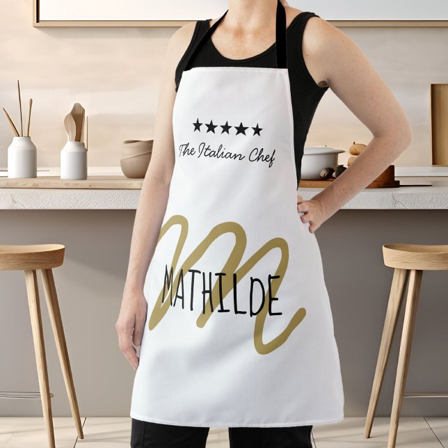 Weißer Gold Chef Monogram Moderner Name Schürze (Chef Monogram White Gold Modern Typography Name Apron)